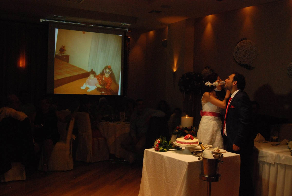 Projector while cutting the cake
